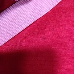 いちごの刺繍が施された赤いナイロンバッグの画像