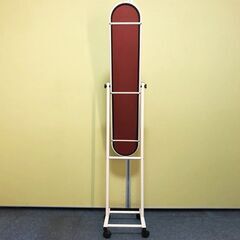 スタンドミラー 角度調節可能・キャスター付き アイボリー全身ミラー 姿見パイプスタンドミラー スリム鏡シンプルデザインの画像