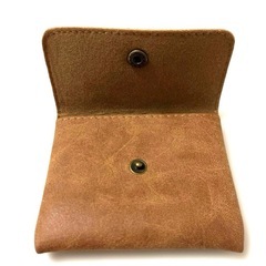 合皮　ミニ　ポーチ　コイン　ケース 茶　色　ブラウン　ライトブラウン ボタン　レトロ　アンティークの画像