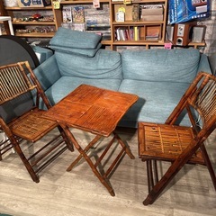 【レトロ】木製折りたたみ式テーブル・イスセットの画像