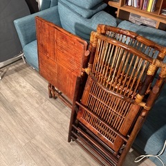 【レトロ】木製折りたたみ式テーブル・イスセットの画像