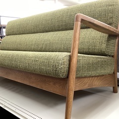 3人掛けソファー グリーン×ブラウンの画像