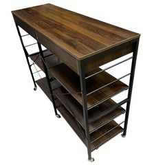 【ジ1214-16】収納付きワークデスク／シェルフ一体型 キャスター付きの画像