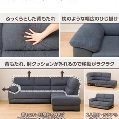 ニトリ　布張りカウチソファ(ウォール3KD LC GY)の画像