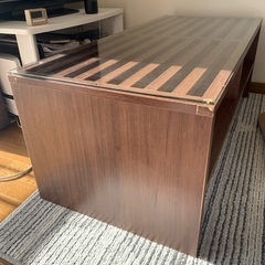 ガラス天板　木目基調　美品　頑丈の画像