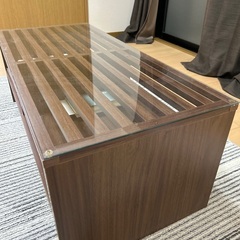 ガラス天板　木目基調　美品　頑丈の画像