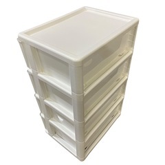 【ジ1214-19】中古美品‼️4段プラスチック収納ケース｜衣類・日用品収納に◎ ホワイトの画像