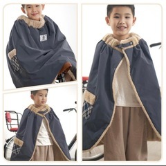 防寒ポンチョ 子供用 自転車ブランケット 防寒防風 撥水 簡単装着 通園 多用途の画像