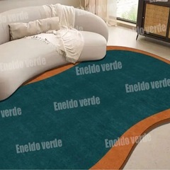 青緑とオレンジの不規則ラグの画像