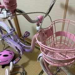 16インチ　メソピアノ自転車　補助輪、ヘルメット付の画像