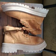 新品 22.5cm レディース ブーツ ブラウン 厚底 シューズ 識別番号:【B005-S】の画像