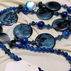 【まだ受付中・送付可能】未使用品タグ付 ファッションネックレス ブルー＆ブラック系 カッティングビーズ♪ 早い者勝ちです✨✨の画像