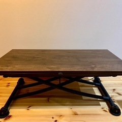中古 昇降式 ダイニングテーブル/ローテーブル W1100×D600 ダークブラウン 高さ可変 広がる天板 の画像