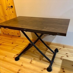 中古 昇降式 ダイニングテーブル/ローテーブル W1100×D600 ダークブラウン 高さ可変 広がる天板 の画像