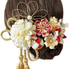 [JZOON] 髪飾り つまみ細工 和装 花 水引 手作りの画像