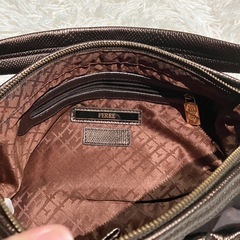 【FORRE】未使用 ショルダーバッグ 光沢ブラウン リボンの画像