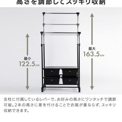 アイリスプラザ ハンガーラック ダブル 棚 収納ケース付き キャスター付き の画像