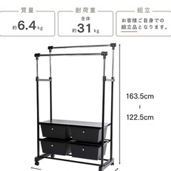 アイリスプラザ ハンガーラック ダブル 棚 収納ケース付き キャスター付き の画像