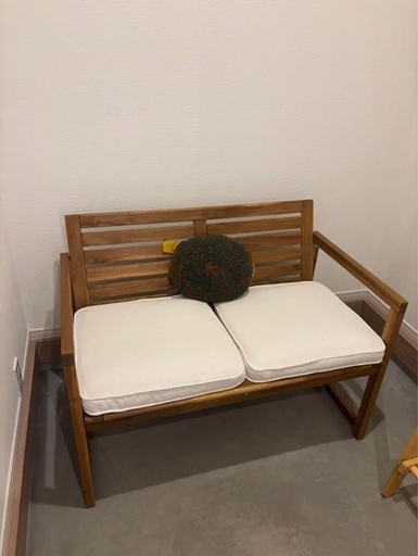 【未使用】北欧風 木製ベンチ クッション付き 2人掛け（2024年購入） 未使用】北欧風 木製ベンチ クッション付き 2人掛け（2024年購入）