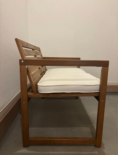 【未使用】北欧風 木製ベンチ クッション付き 2人掛け（2024年購入）