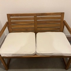 【未使用】北欧風 木製ベンチ クッション付き 2人掛け（2024年購入）の画像