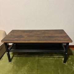 🌿‬センターテーブル 木目調×スチール 収納棚付きの画像