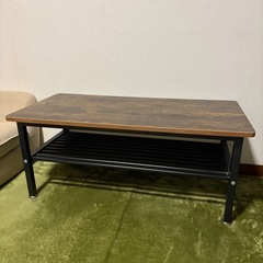 🌿‬センターテーブル 木目調×スチール 収納棚付きの画像
