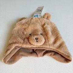 ベビー用クマ耳帽子 手袋セット　48cm ベージュの画像