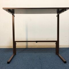 昇降式サイドテーブル　脚幅調節可能　シンプルデザイン木目調ブラウン　パソコンデスク・作業机・簡易テーブル　展示品・アウトレットの画像