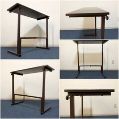 昇降式サイドテーブル　脚幅調節可能　シンプルデザイン木目調ブラウン　パソコンデスク・作業机・簡易テーブル　展示品・アウトレットの画像