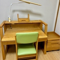 マルニ木工 学習机と椅子セット 木製 天然木 デスク 勉強机 子供部屋の画像
