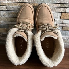 LEPSIM ショートブーツ ムートンブーツ ボア レースアップ ベージュの画像