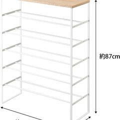 Yamazaki 天板付き シューズラック 6段 ナチュラル／ホワイト 下駄箱 フック2個付き tower 山崎実業 展示品・アウトレット 下足箱の画像