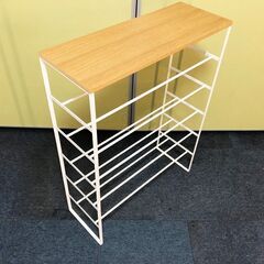 Yamazaki 天板付き シューズラック 6段 ナチュラル／ホワイト 下駄箱 フック2個付き tower 山崎実業 展示品・アウトレット 下足箱の画像