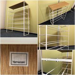 Yamazaki 天板付き シューズラック 6段 ナチュラル／ホワイト 下駄箱 フック2個付き tower 山崎実業 展示品・アウトレット 下足箱の画像