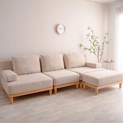ソファ カウチソファ ベージュの画像