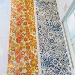 可愛い　お洒落　レトロ　洗えるキッチンマット　2枚セット　掃除楽々の画像