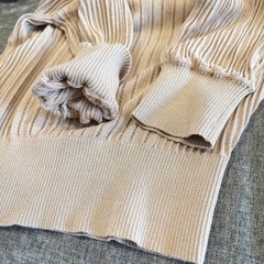 GU レーシーリブコンビネーションセーター 7分袖 S ベージュ　シアー　透け感の画像