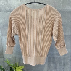 GU レーシーリブコンビネーションセーター 7分袖 S ベージュ　シアー　透け感の画像