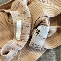 GU レーシーリブコンビネーションセーター 7分袖 S ベージュ　シアー　透け感の画像