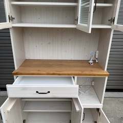 食器棚 幅105cm 日本製 カップボード キッチン収納 オープンボード キッチンボード レンジボード レンジ台 おしゃれ 北欧モダン シンプル アンティーク金具の画像