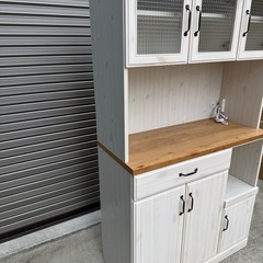 食器棚 幅105cm 日本製 カップボード キッチン収納 オープンボード キッチンボード レンジボード レンジ台 おしゃれ 北欧モダン シンプル アンティーク金具の画像