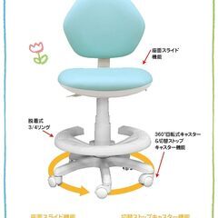 学習チェア 足置きステップ・昇降機能付きジャンプ5 PVC合皮ブルー ストッパー付きキャスター仕様イス・360°回転式デスクチェアの画像