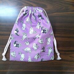 【ハンドメイド】ウサギ柄きんちゃく（紫）の画像