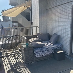 突っ張り式　日除け　パラソルの画像