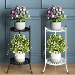 【組立済】1個 2段式 金属製プラントスタンド、ミニマリストヨーロピアンスタイルの室内/屋外用フラワーポットラック、屋外装飾の画像