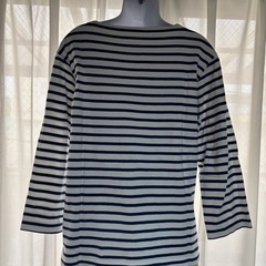無印良品　洗いざらし太番手ボートネック九分袖TシャツLサイズ☆の画像