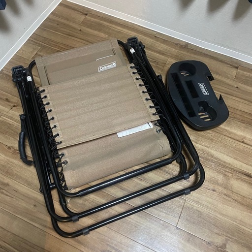 Coleman リクライニングチェアベージュ ドリンクホルダー付☆引き取り