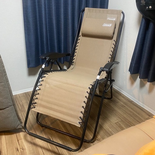 Coleman リクライニングチェアベージュドリンクホルダー付☆引き取り