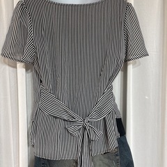 ESPRITMUR ネイビー・ホワイトストライプ 半袖ブラウス 9R☆の画像
